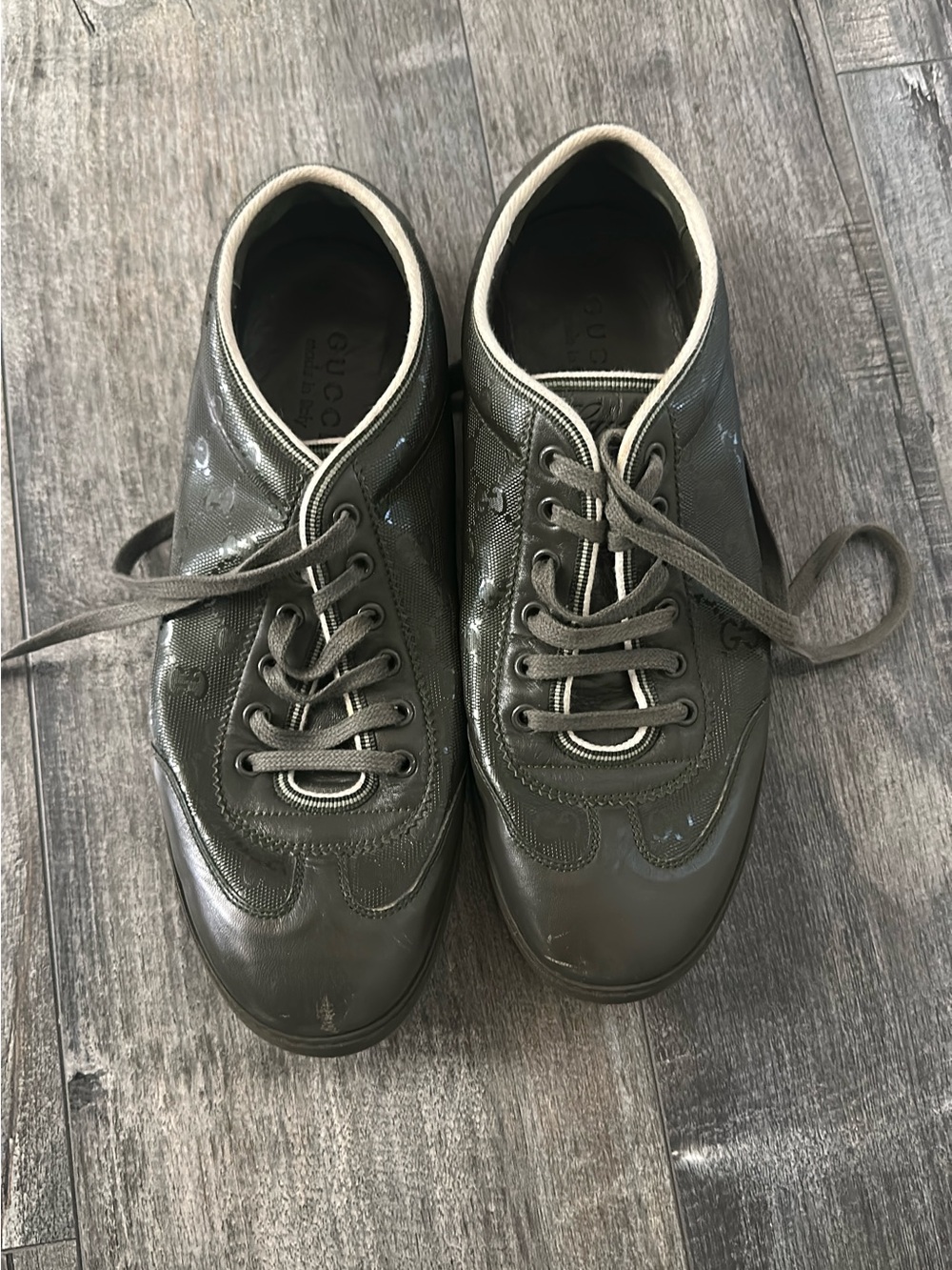 Gucci Men’s IMPRIME Military/Olive Green Metallic Sneakers [233321] sz 8.5 G